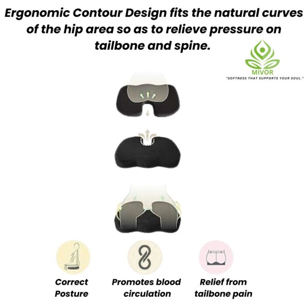 "Coccyx Ultimate Pro – High-Density Memory Foam Seat Cushion for Chair & Car | Ergonomic Support for Tailbone, Sciatica & Hip Pain | Contoured Design for Office/Home | Supports Up to 100 Kg" - Image 4