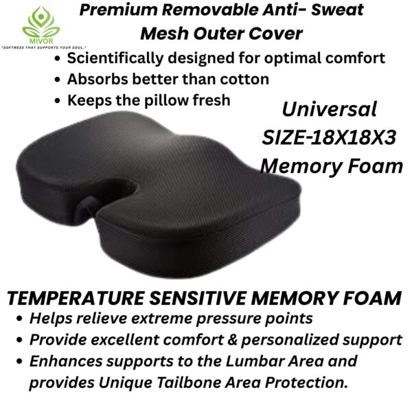 "Coccyx Ultimate Pro – High-Density Memory Foam Seat Cushion for Chair & Car | Ergonomic Support for Tailbone, Sciatica & Hip Pain | Contoured Design for Office/Home | Supports Up to 100 Kg" - Image 5