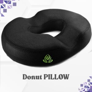 Donut Coccyx Pillow for Tailbone Pain Orthopedic Coccyx Cushion for Tailbone, Piles, Hemorrhoids & Lumbar Pain Relief | Ideal for Sitting at Home, Office & Car – Black"