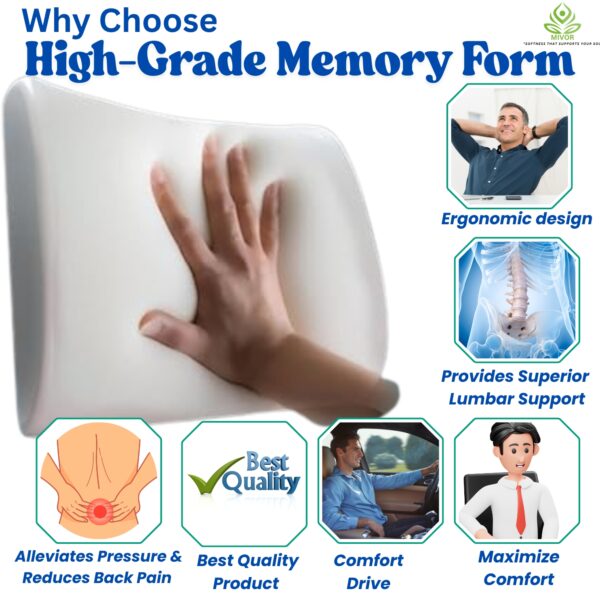 Orthopedic Back & Lumbar Pillow – Memory Foam Cushion for Lower Back Pain Relief & Posture Support | Ergonomic for Office, Car & Home Use - Image 4