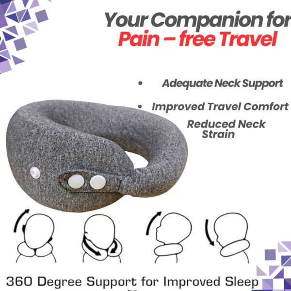 C-Neck Memory Foam Travel Pillow – 360° Neck Support | Adjustable, Breathable & Washable for Flight, Car & Long Travel - Image 4