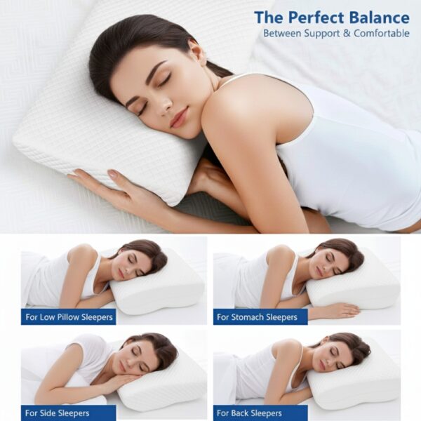 Contour Curve Cervical Pillow – Premium Memory Foam Neck & Shoulder Support for Pain-Free Sleep | Standard 20x12x3/2 | 1-Year Warranty - Image 6