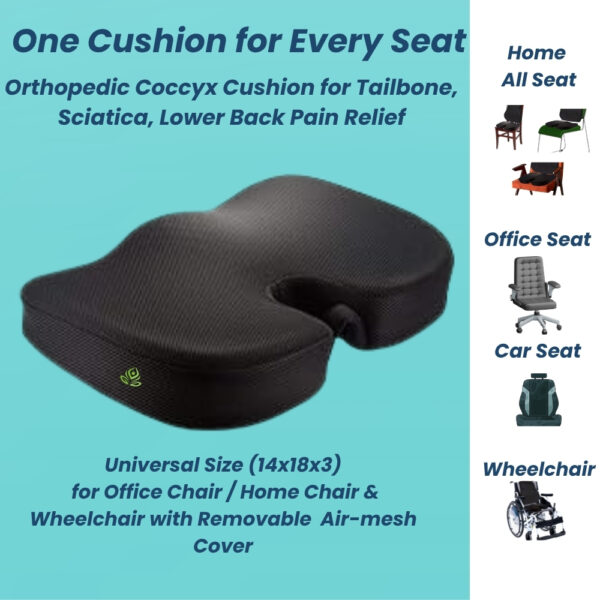 Orthopedic Coccyx Ultimate Pro Seat Cushion – Memory Foam Comfort for Tailbone, Sciatica & Back Pain Relief | Use in Car, Office, or Home | 2 Years Warranty - Image 3