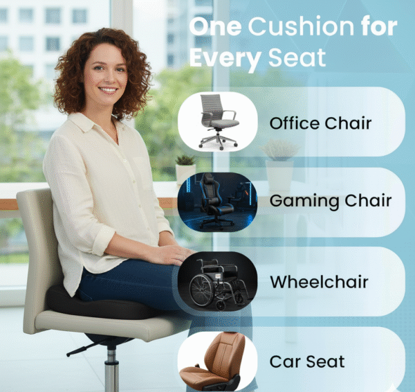 Coccyx Seat Cushion- MEMORY FOAM, SPINE, KNEE & LOWER BACK ORTHOPEDIC SUPPORT WITH ERGONOMIC DESIGN WITH MIVOR PRODUCT. WWW.MIVOR.IN- BUY NOW