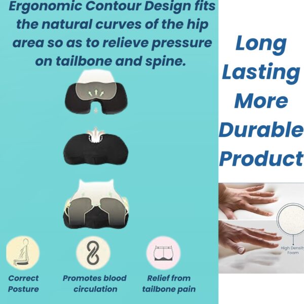 Orthopedic Coccyx Ultimate Pro Seat Cushion – Memory Foam Comfort for Tailbone, Sciatica & Back Pain Relief | Use in Car, Office, or Home | 2 Years Warranty - Image 4