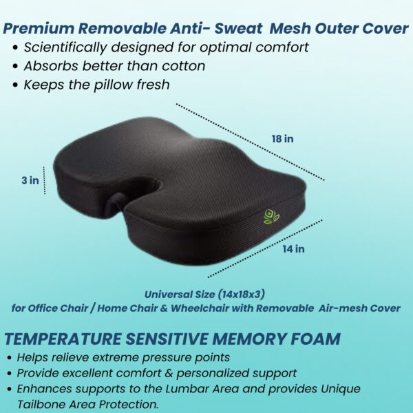 Orthopedic Coccyx Ultimate Pro Seat Cushion – Memory Foam Comfort for Tailbone, Sciatica & Back Pain Relief | Use in Car, Office, or Home | 2 Years Warranty - Image 5