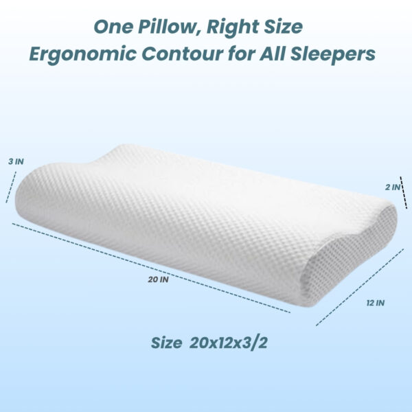 Contour Memory Foam Sleeping Pillow – Orthopedic Cervical Support for Neck Pain Relief | Standard 20x12x3/2 | 1-Year Warranty - Image 2