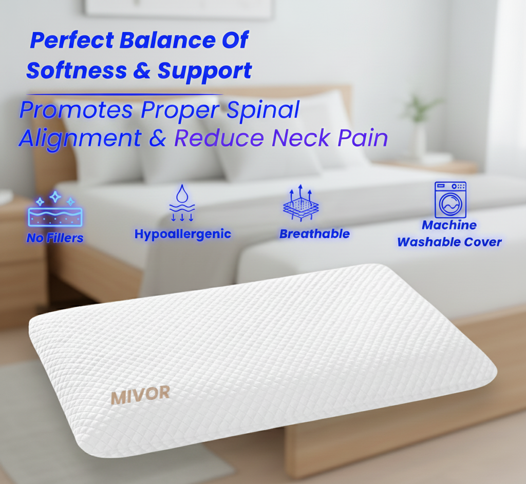 Memory foam pillow 100% genuine product, wake up pain free, better sleep, cervical pain relief, wake up to fresh ideas.