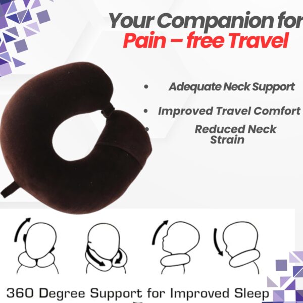 Memory Foam Travel Neck Pillow –360° Adjustable Support for Car, Flight & Long Trips | Breathable & Washable Comfort (2 Year Warranty) - Image 5