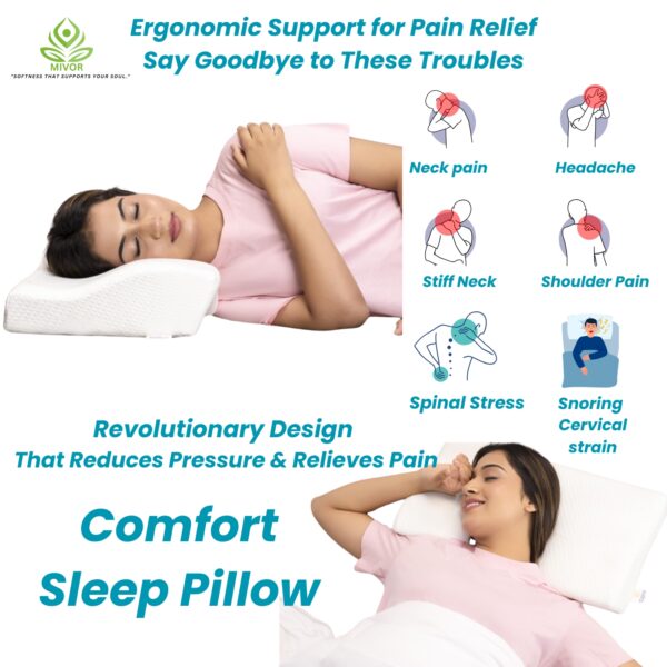 Orthopedic Contour Curve Memory Pillow - Cervical Pillow for Neck Pain, Wake up pain free with Standard Size- 20/12x3/2, (2 Years Warranty) - Image 5