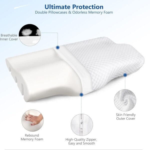 Orthopedic Contour Curve Memory Pillow - Cervical Pillow for Neck Pain, Wake up pain free with Standard Size- 20/12x3/2, (2 Years Warranty) - Image 8