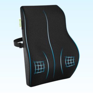 Mivor Back Support Pillow – Orthopedic Memory Foam Lumbar Cushion for Office, Car & Home | Mesh Black | Pain Relief | Size- 18x15x5 | 2-Year Warranty
