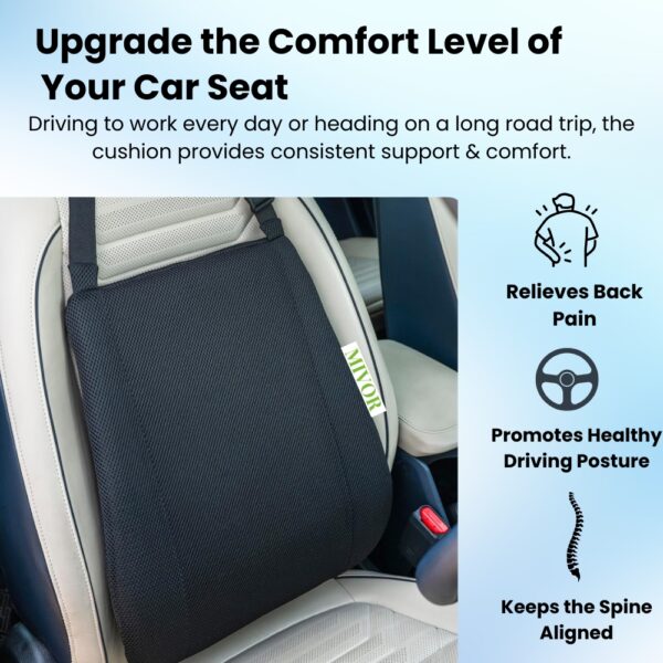 Mivor Car Seat Back Support | 2 Years Warranty | Memory Foam Backrest Lumbar Support Cushion for Comfortable Long Drive & Daily Commute | Suitable for All Car Seats (Black, Pack of 1) - Image 6