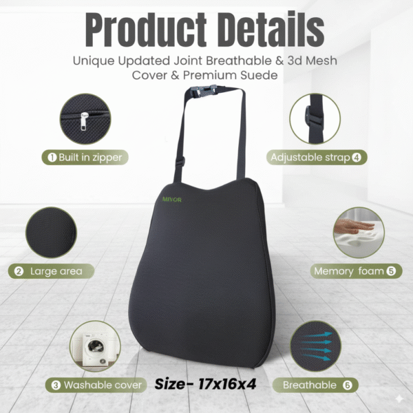 CAR SEAT BACKREST, CAR ACCESSORIES, MEMORY FOAM, SPINE, KNEE & LOWER BACK ORTHOPEDIC SUPPORT WITH ERGONOMIC DESIGN WITH MIVOR PRODUCT. WWW.MIVOR.IN- BUY NOW