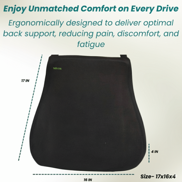 CAR SEAT BACKREST, CAR ACCESSORIES, MEMORY FOAM, SPINE, KNEE & LOWER BACK ORTHOPEDIC SUPPORT WITH ERGONOMIC DESIGN WITH MIVOR PRODUCT. WWW.MIVOR.IN- BUY NOW