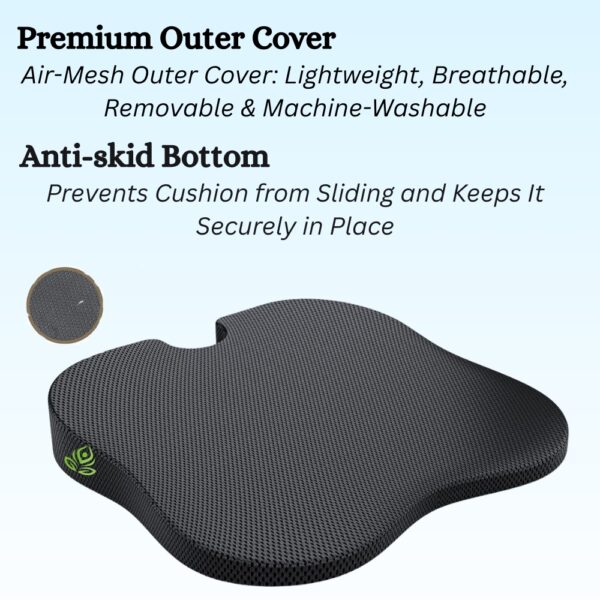 Mivor Ultimate Car Wedge Seat Cushion | Memory Foam Cushion with Coccyx Tailbone Cut-out | Relieves Hip Pain & Tailbone Pain, Lower Back Pain | Black | 2-Year Warranty - Image 3