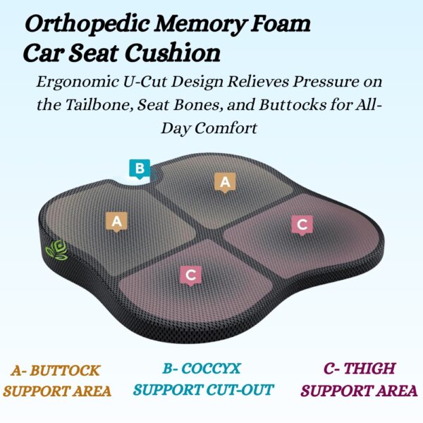 Mivor Ultimate Car Wedge Seat Cushion | Memory Foam Cushion with Coccyx Tailbone Cut-out | Relieves Hip Pain & Tailbone Pain, Lower Back Pain | Black | 2-Year Warranty - Image 5
