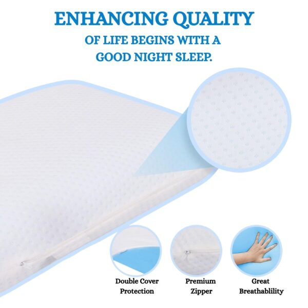 Breathable Cooling Gel Contour Memory Foam Pillow | 2 Year Warranty | Neck Support Cervical Pillow for Pain Relief - Orthopedic Ergonomic Support for Side, Back and Stomach Sleepers |Size- Standard 24x14x4/3 - Image 3