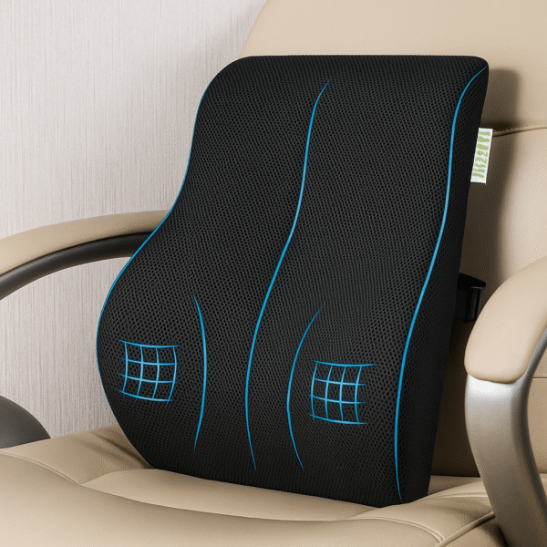 Mivor Back Support Cushion (Backrest) – Orthopedic Memory Foam Lumbar Cushion for Office, Car & Home | Mesh Black | Pain Relief | Size- 18x15x5 | 1-Year Warranty - Image 9