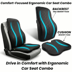 CAR SEAT combo- backrest & CUSHION, CAR ACCESSORIES, SPINE, KNEE & LOWER BACK ORTHOPEDIC SUPPORT WITH ERGONOMIC DESIGN WITH MIVOR PRODUCT. WWW.MIVOR.IN- BUY NOW