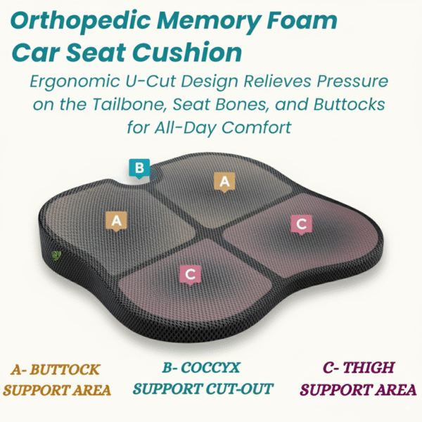 CAR SEAT COCCXY CUSHION, CAR ACCESSORIES, SPINE, KNEE & LOWER BACK ORTHOPEDIC SUPPORT WITH ERGONOMIC DESIGN WITH MIVOR PRODUCT. WWW.MIVOR.IN- BUY NOW