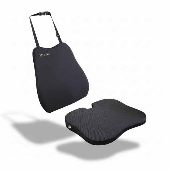 CAR SEAT BACKREST, CAR ACCESSORIES, MEMORY FOAM, SPINE, KNEE & LOWER BACK ORTHOPEDIC SUPPORT WITH ERGONOMIC DESIGN WITH MIVOR PRODUCT. WWW.MIVOR.IN- BUY NOW