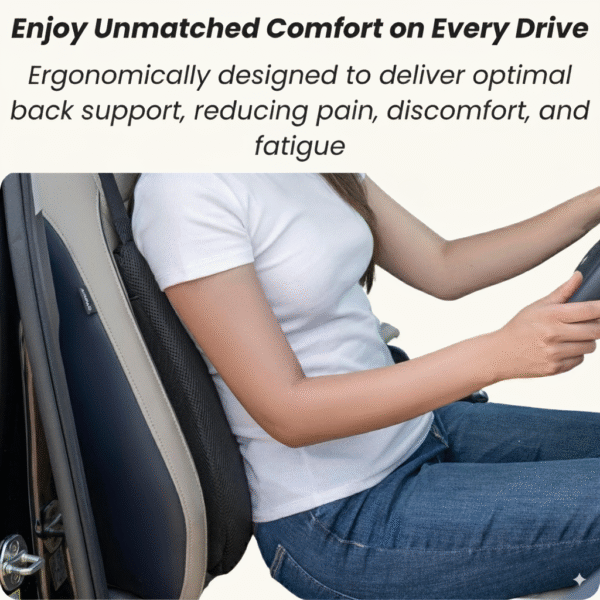 CAR SEAT BACKREST, CAR ACCESSORIES, MEMORY FOAM, SPINE, KNEE & LOWER BACK ORTHOPEDIC SUPPORT WITH ERGONOMIC DESIGN WITH MIVOR PRODUCT. WWW.MIVOR.IN- BUY NOW