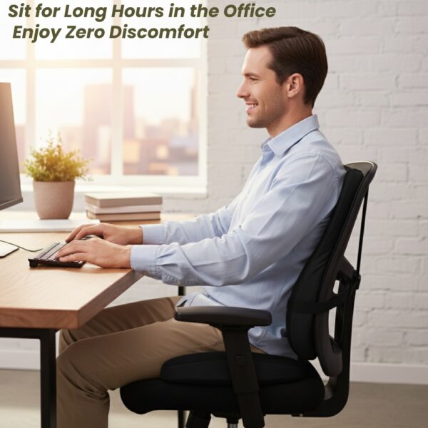 Office & Home Comfort care Combo – Memory Foam Backrest & Seat Cushion | Turn Every Chair into a Comfort Zone | Tailbone, Sciatica & Lumbar Pain Relief | Posture Support | 1-Year Warranty - Image 3