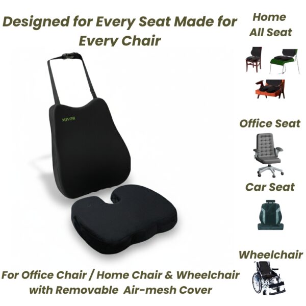 Office & Home Comfort care Combo – Memory Foam Backrest & Seat Cushion | Turn Every Chair into a Comfort Zone | Tailbone, Sciatica & Lumbar Pain Relief | Posture Support | 1-Year Warranty - Image 5