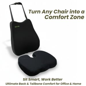 Office and home chair combo, memory foam backrest and cushion for long sitting comfort, MEMORY FOAM, SPINE, KNEE & LOWER BACK ORTHOPEDIC SUPPORT WITH ERGONOMIC DESIGN WITH MIVOR PRODUCT. WWW.MIVOR.IN- BUY NOW