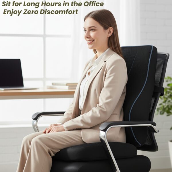 Office and home chair combo, memory foam backrest and cushion for long sitting comfort, MEMORY FOAM, SPINE, KNEE & LOWER BACK ORTHOPEDIC SUPPORT WITH ERGONOMIC DESIGN WITH MIVOR PRODUCT. WWW.MIVOR.IN- BUY NOW