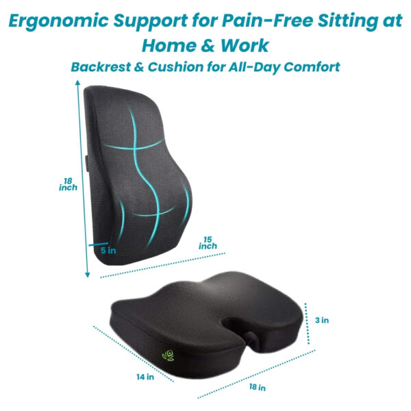 Office and home chair combo, memory foam backrest and cushion for long sitting comfort, MEMORY FOAM, SPINE, KNEE & LOWER BACK ORTHOPEDIC SUPPORT WITH ERGONOMIC DESIGN WITH MIVOR PRODUCT. WWW.MIVOR.IN- BUY NOW