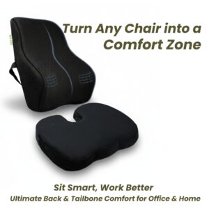 Office and home chair combo, memory foam backrest and cushion for long sitting comfort, MEMORY FOAM, SPINE, KNEE & LOWER BACK ORTHOPEDIC SUPPORT WITH ERGONOMIC DESIGN WITH MIVOR PRODUCT. WWW.MIVOR.IN- BUY NOW