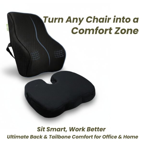 Office and home chair combo, memory foam backrest and cushion for long sitting comfort, MEMORY FOAM, SPINE, KNEE & LOWER BACK ORTHOPEDIC SUPPORT WITH ERGONOMIC DESIGN WITH MIVOR PRODUCT. WWW.MIVOR.IN- BUY NOW