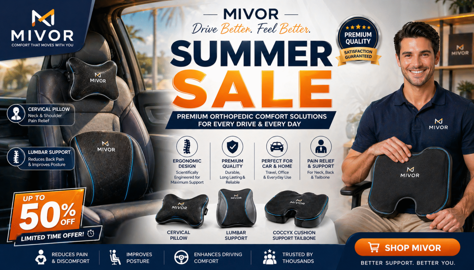 Memory foam, car accessories, car cushion, car backrest, cervical pillow, wedge pillow, coccxy, orthopedic cushion & pillow. car headrest, 360 neckrest support.